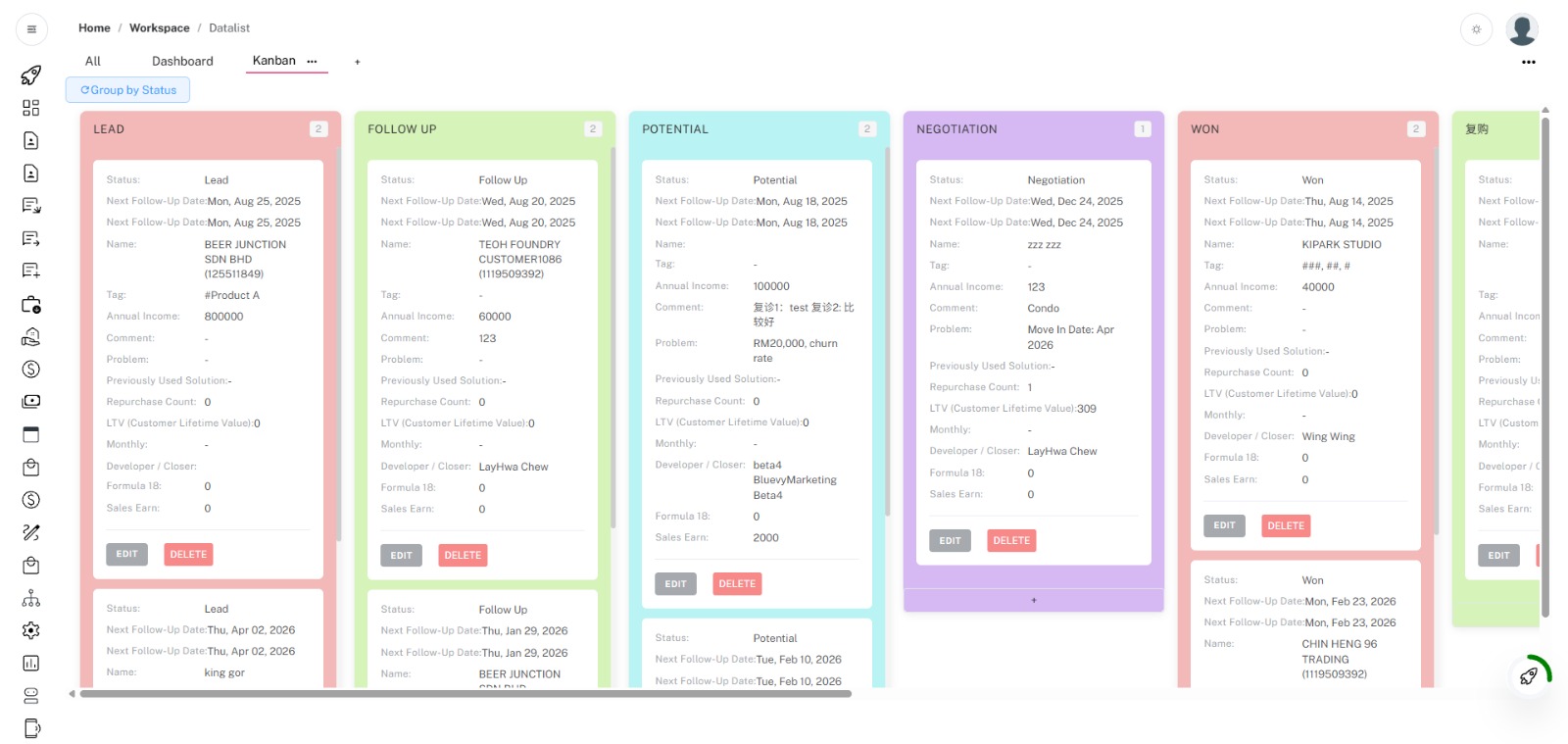 CRM Sales Pipeline — Kanban Board