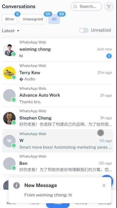 Mobile WhatsApp Inbox