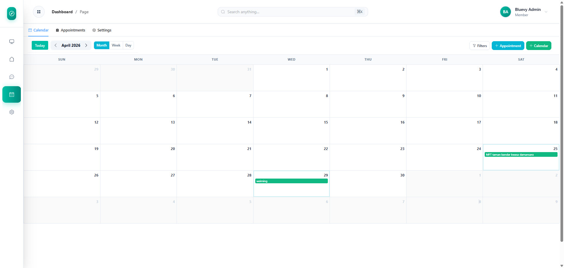 Appointment Calendar — Month View